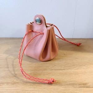 Bourse porte monnaie en cuir fabriquée en france rose et orange